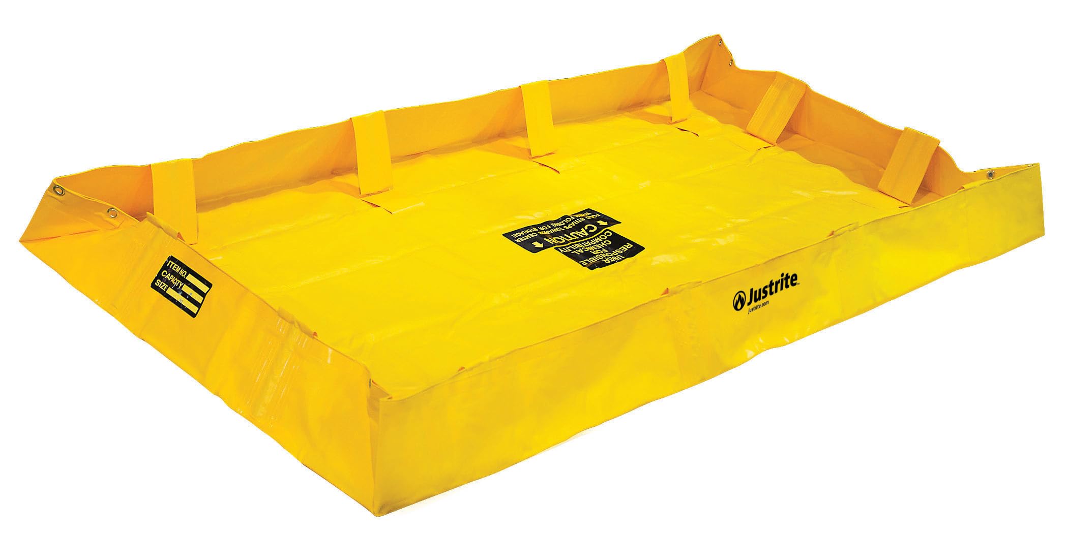 Justrite QuickBerm® Lite, 4' x 8' x 8" Folding Oil Spill Containment Berm, 159 Gallon Spill Capacity, PVC Coated Fabric, Made in The USA, Yellow,