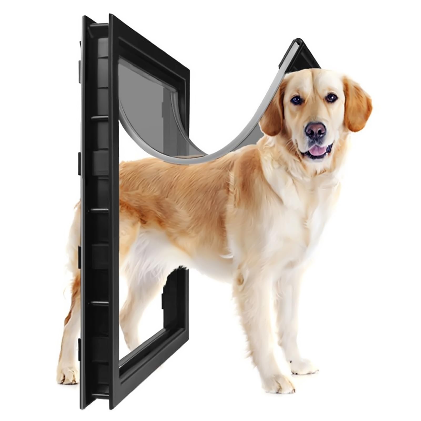 Hundeklappe, Robuste Katzenklappe & Hundeklappe für große Hunde, mit Magnetverschluss & PVC-Tür, ABS-Rahmen für Haustierfreigabe im Innen- und Außenbereich Schwarz 1 Satz
