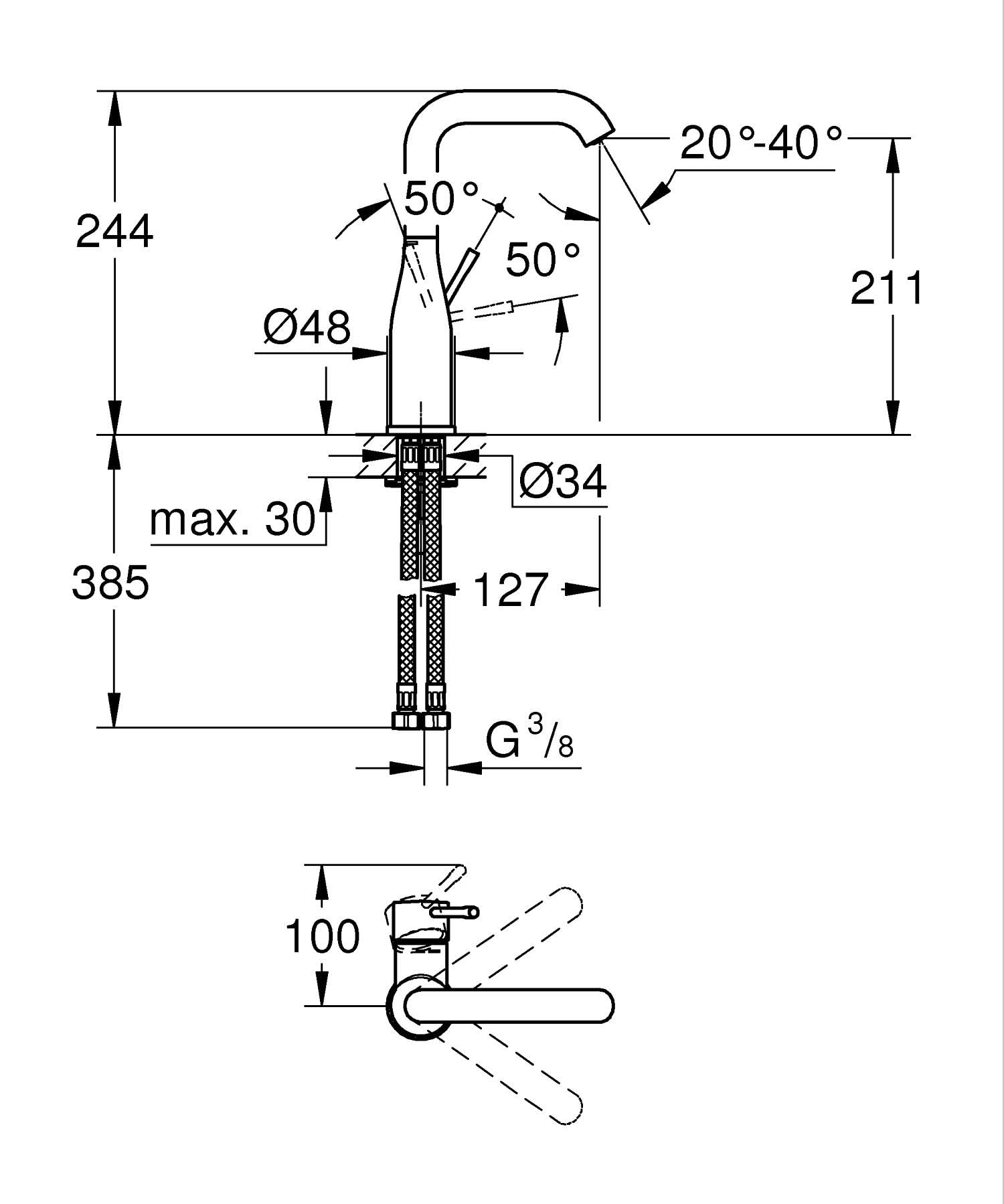 GROHE Essence New Rubinetto Miscelatore Monocomando a Bocca Alta per Lavabo Ecojoy, Cromo, L 23541001