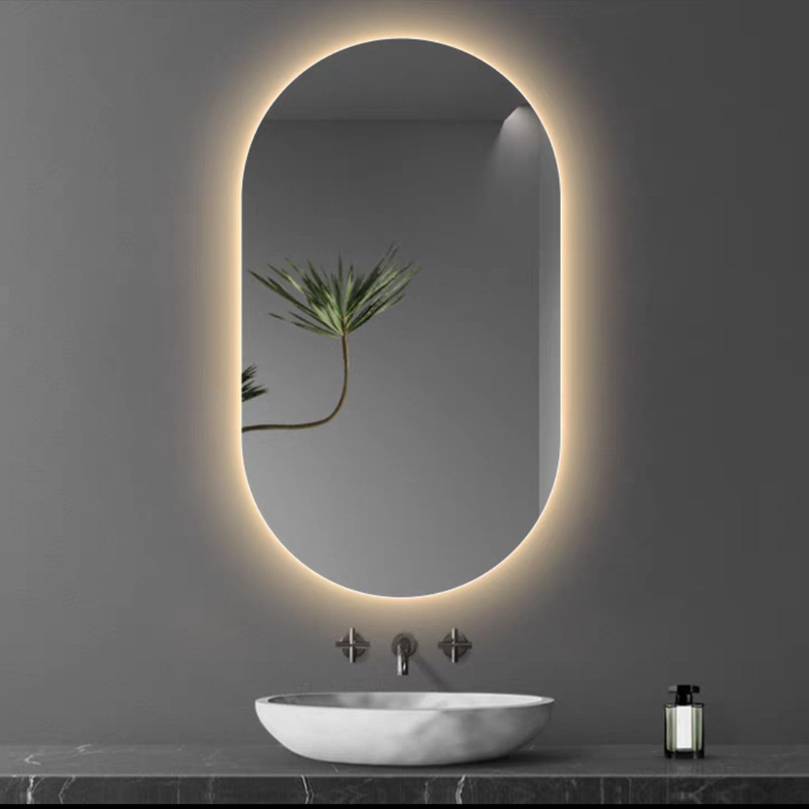 SXFSDOU Dimmable LED Oval Bathroom Mirror with Smart Switch, Lighted Vanity for Makeup, 40x70cm|40x80cm|50x80cm|60x90cm, 3 Color Options