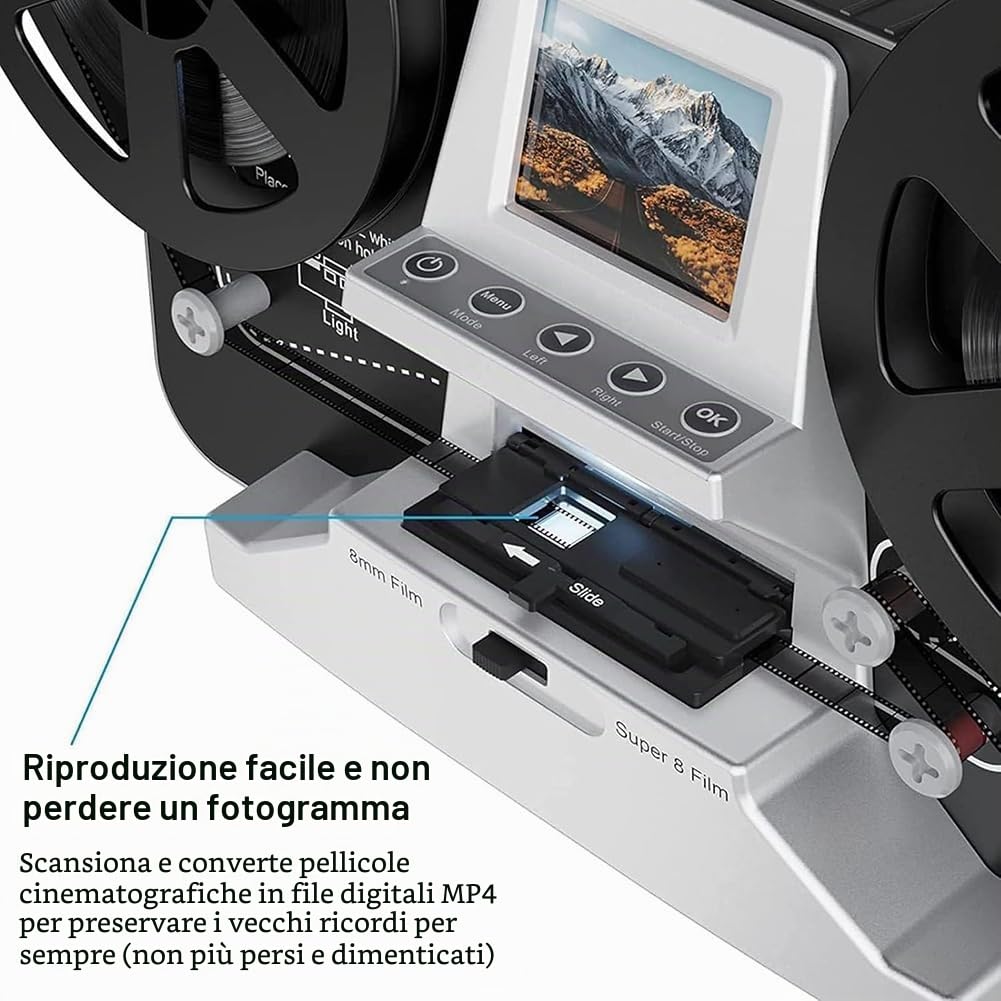 Scanner di Film della Vecchia Scuola, Film Negativi Digitali E Digitalizzatore con Schermo del Display, Converte I Film da 8 Mm E Super 8 in Immagini JPEG, Scanner per Diapositive Nostalgiche