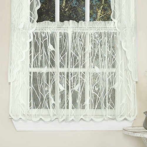 Image of Sweet Home Collection Kitchen Window Tier, Swag, or Valance Curtain Treatment in Stylish and Unique Patterns and Designs for All Home Decor 24 inch, Songbird Ivory