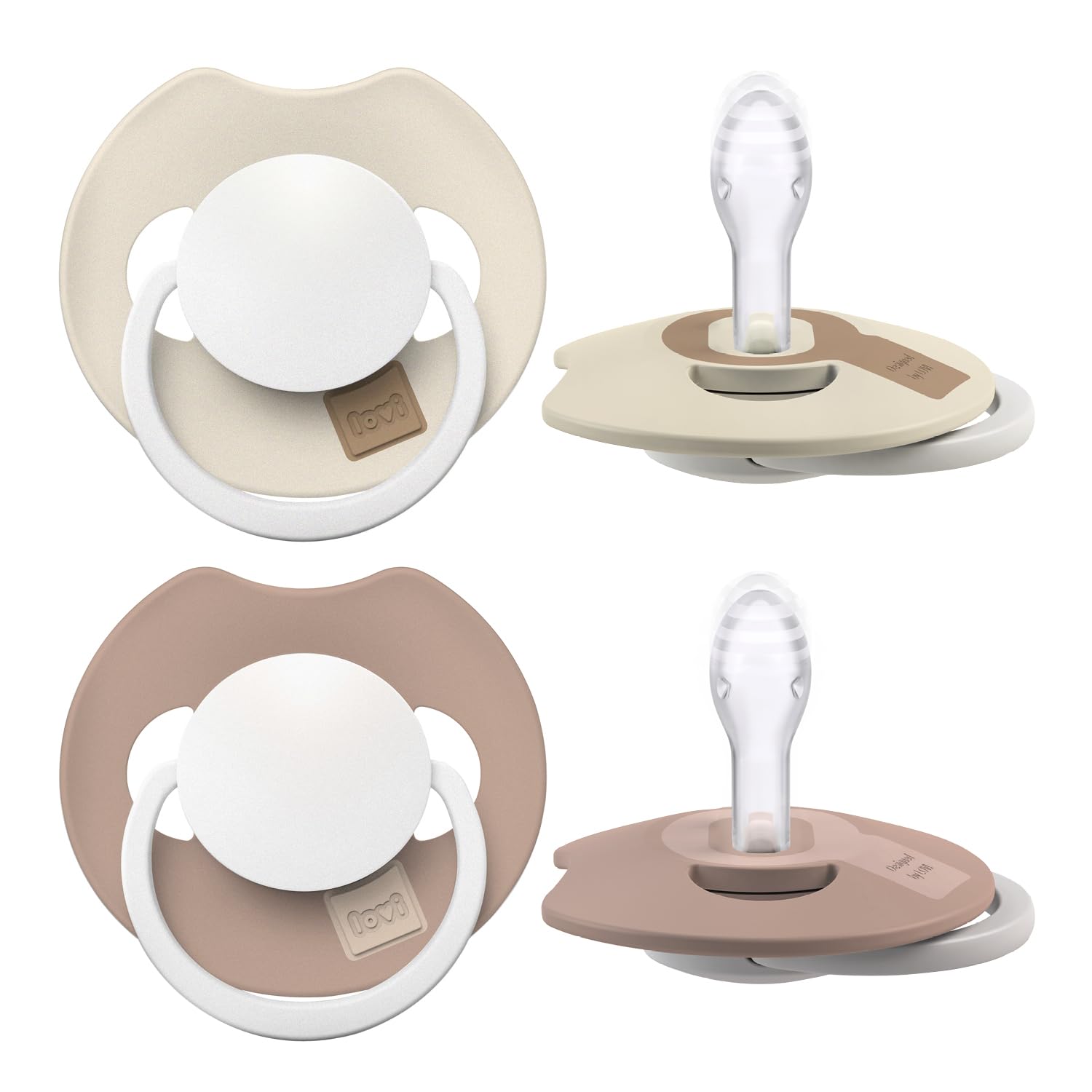 Difrax LOVI Sucette Dynamique - 0 à 6 Mois - Prime Phosphorescence - Beige & Marron - 3 Pièces - Facile à Accepter, Sans BPA, Silicone de Haute Qualité et Durable