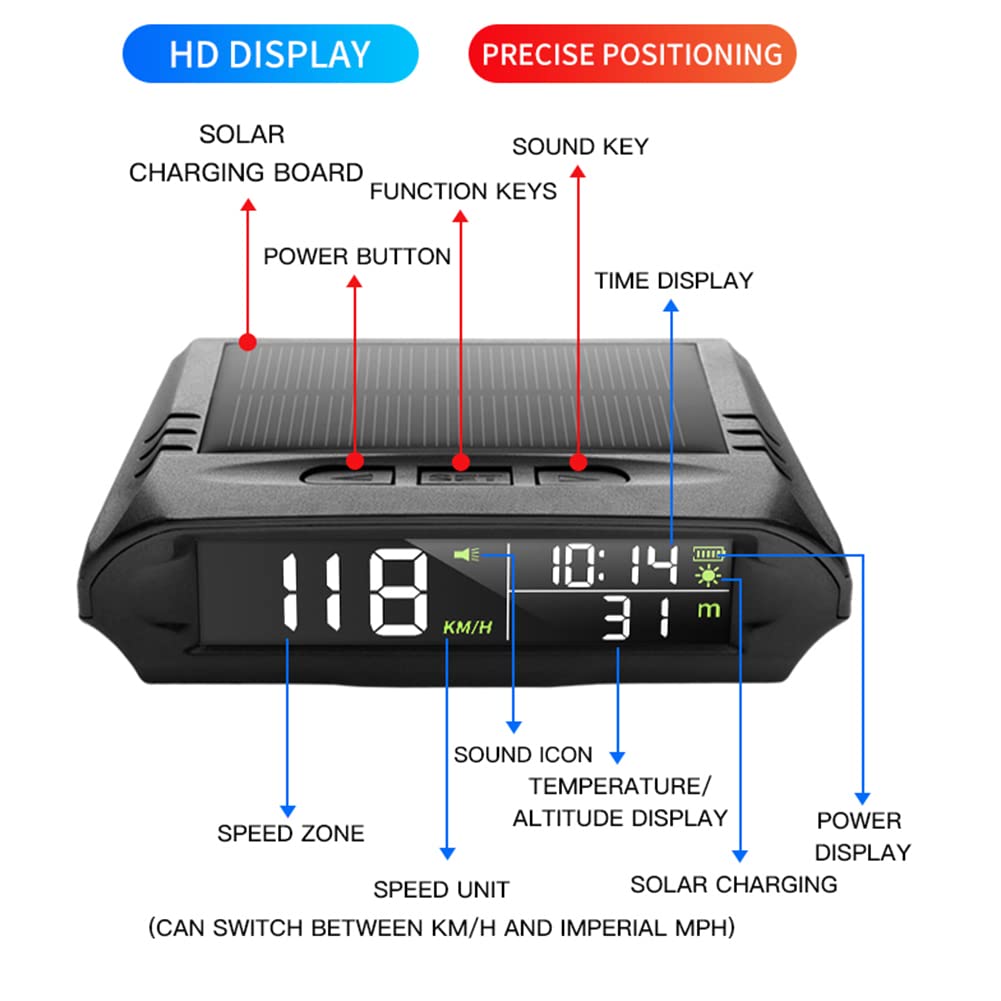 1 Set Universal HUD X 98 Car Solar Digital Meter GPS Tachimetro Allarme velocità Eccessiva Distanza Altitudine Up Display Tempo Auto Solare Altitudine Temperatura Allarme velocità