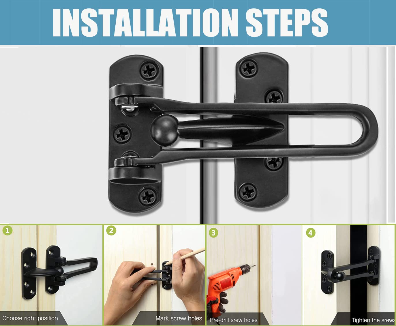 Serratura A Catena Per Porta Antifurto - Sicurezza Casa E Appartamento | Bloccaggio Con Barra Girevole Per Interni - Foto 5