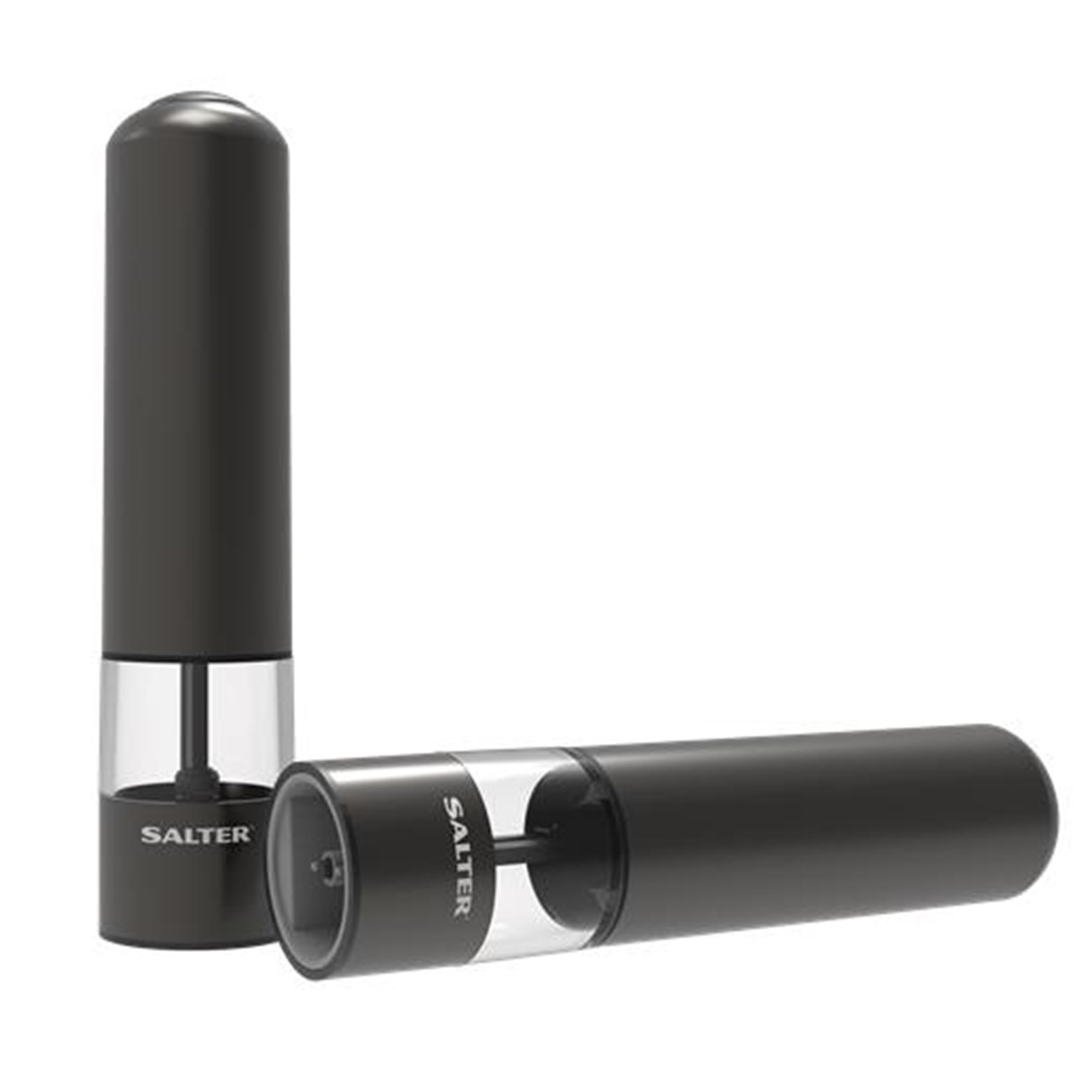 Salter 7538 GMXR Młynki do soli i pieprzu z kablem USB, łatwa obsługa jedną ręką, mechanizm ceramiczny, regulowany stopień mielenia od drobnego do grubego, metalowe wykończenie ze stali nierdzewnej