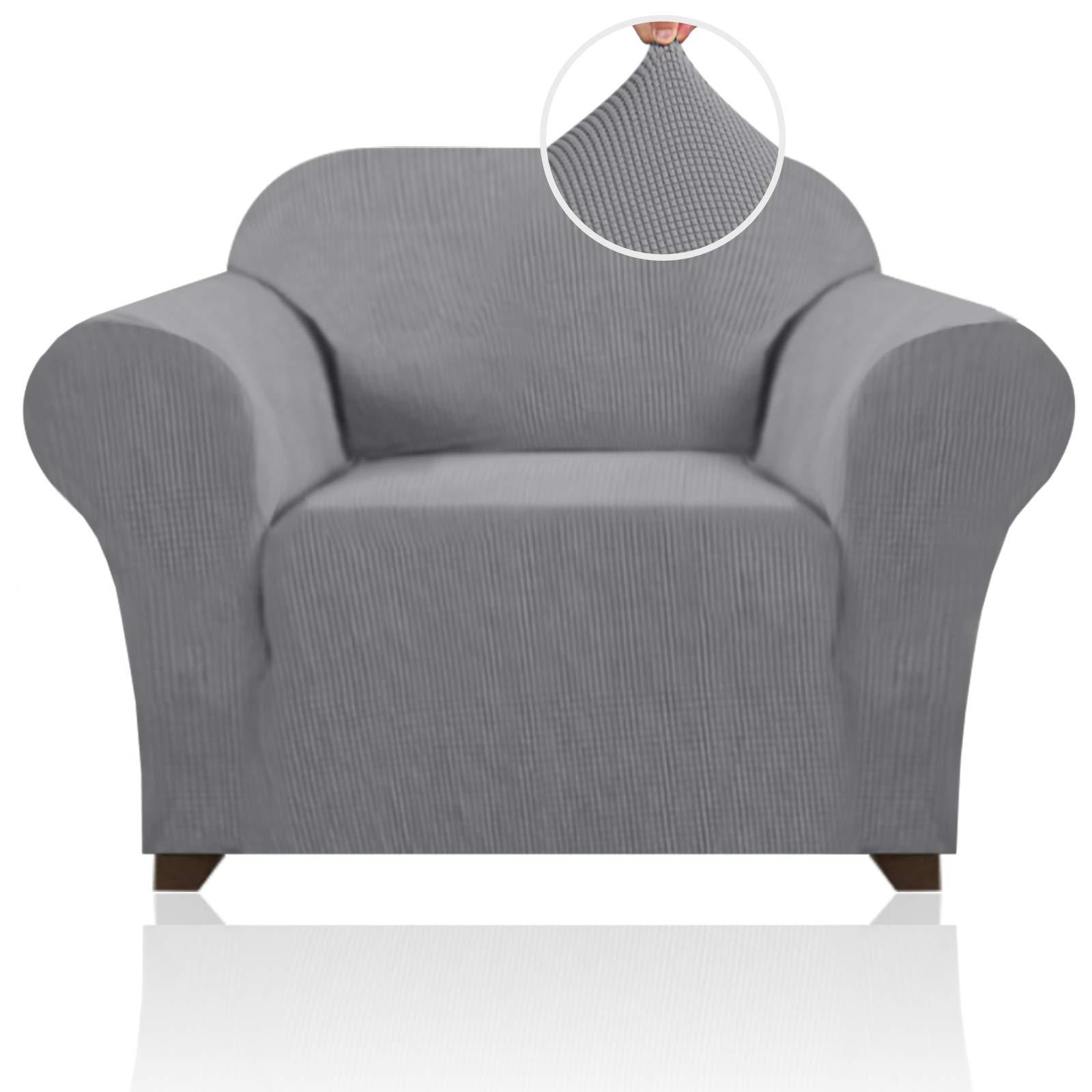 PrinceDeco Stretch Chair Cover Chair Slipcovers with Arms 1-Piece Chair Sofa Slipcovers or Living Room Non Slip Armchair Cover Furniture Protector Dogs Pet Friendly(Armchair,Dove)