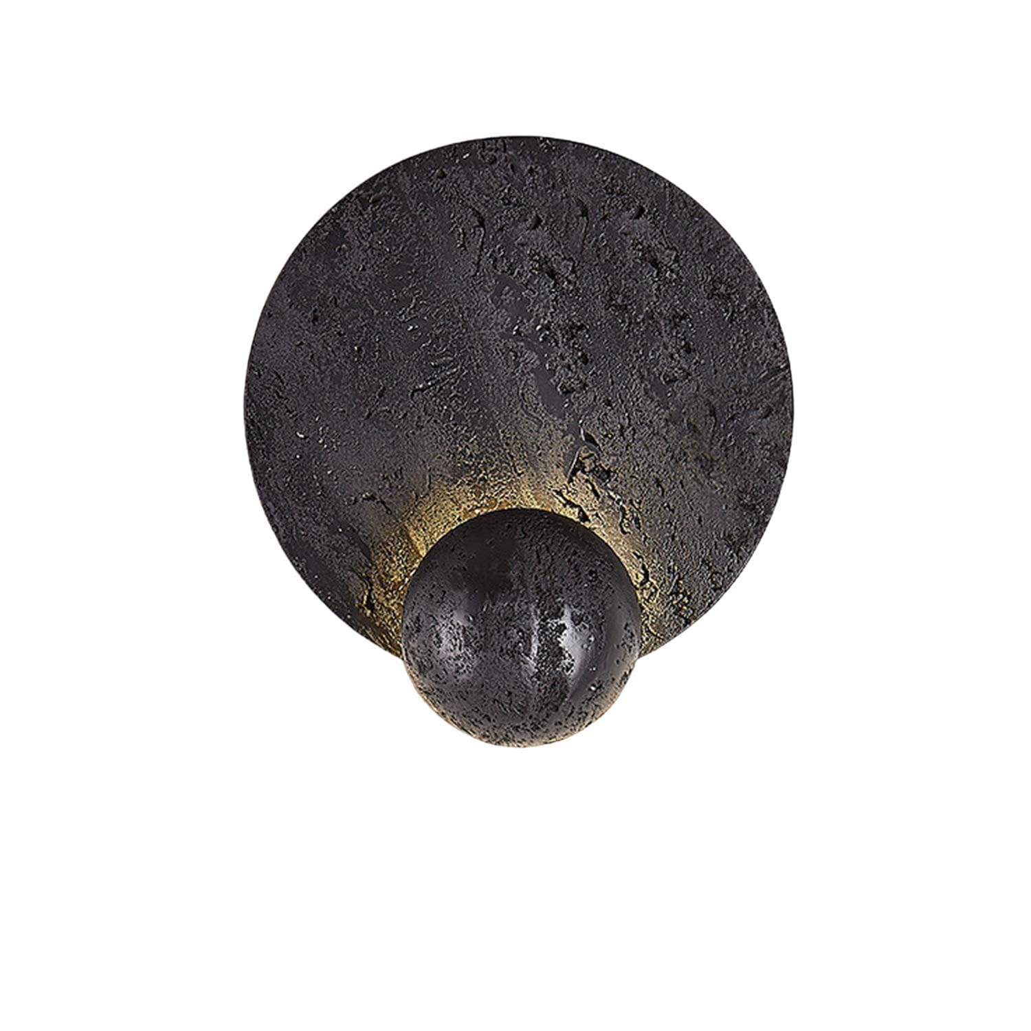 USMJQVZ 6W Black Round Travertine Wall Sconce Modern Marble Yellow LED 3000K Cave Wall Lighting Natural Japanese Style Wabi Sabi Light Fixture for Bedside Hallway