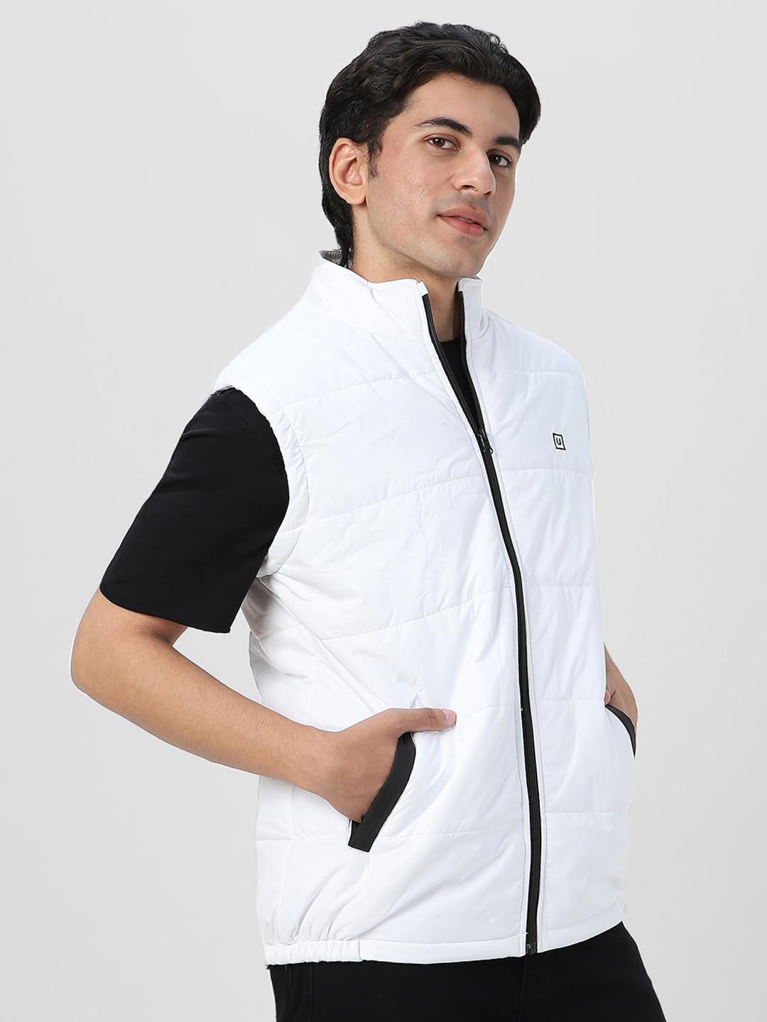 Urbano Fashion Men's White Sleeveless Zippered Puffer Jacket (jakt-puff-slvless-white-xl) 1