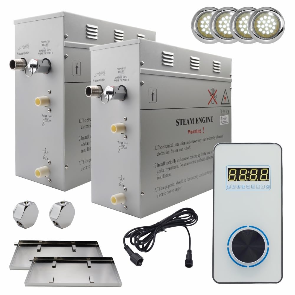 Superior Encore 18 kW Steam Shower Generator Kit with Vertical White Keypad,Two Drip Pans & White Lights | Self-Draining Steam Bath Generators | One-click Connection Cord | Aromatherapy |