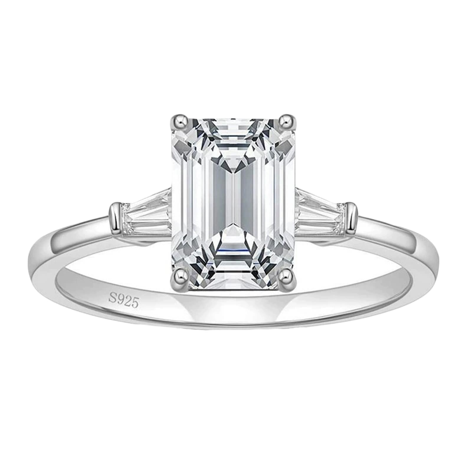 Wycian Women's Wedding Rings Sterling Silver, Three Stones Silver Wedding Bands for Women 925 with Cubic Zirconia for Her Size 6