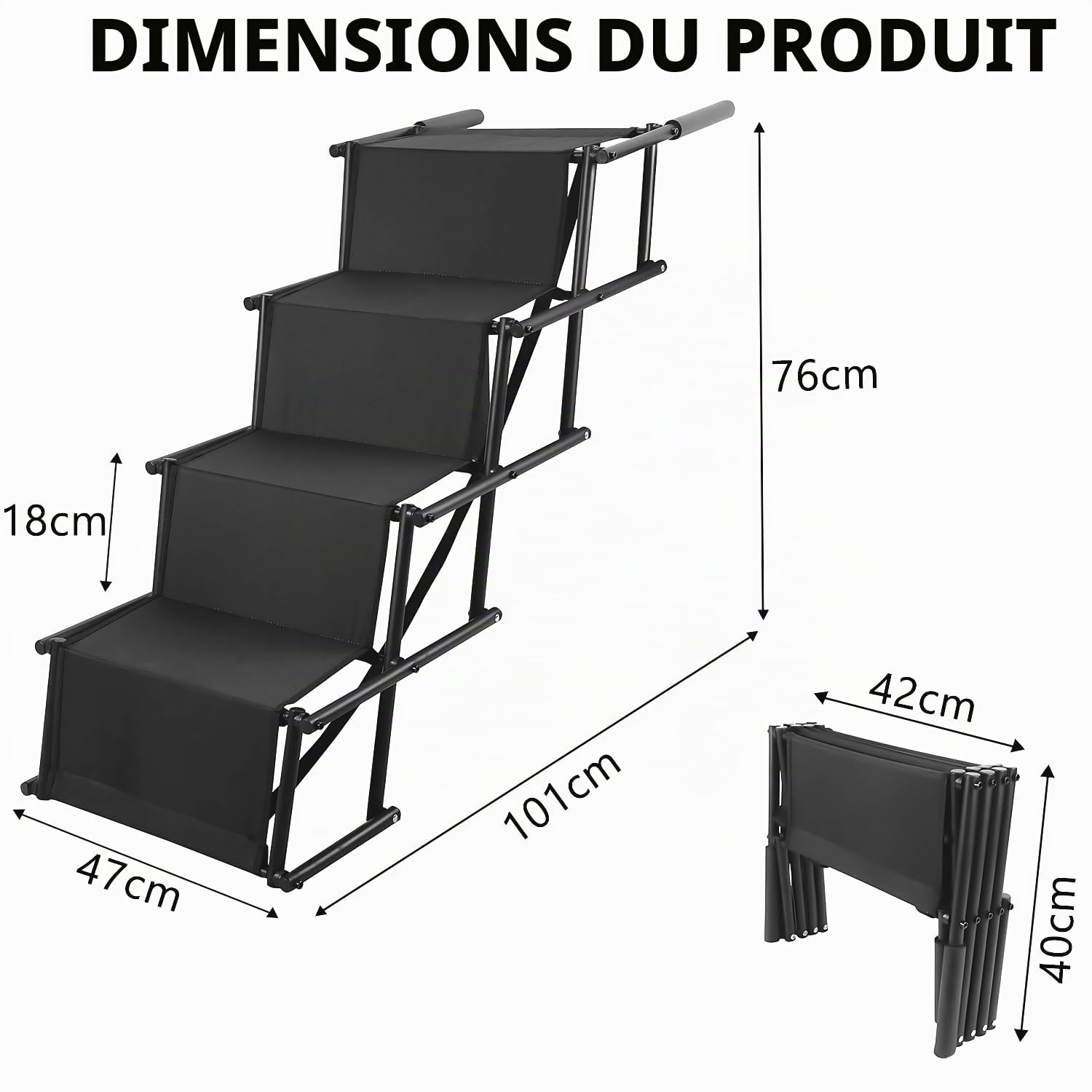 Rampe Chien Voiture, Escalier pour Chien 4 Marches avec Boucle Antidérapante, Escalier pour Chiens Voiture Pliable - Harge Maximale 80 kg, Utilisable dans Tous Les Véhicules