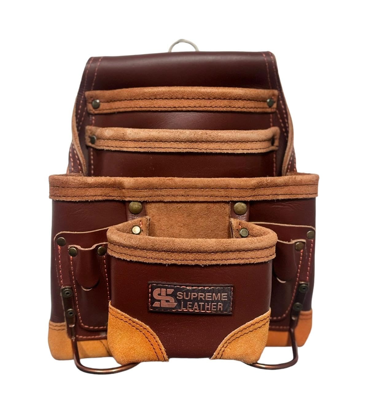 10-Pocket Top Grain Tool Pouch | Durable General Construction Leather Tool Pouch | Brown
