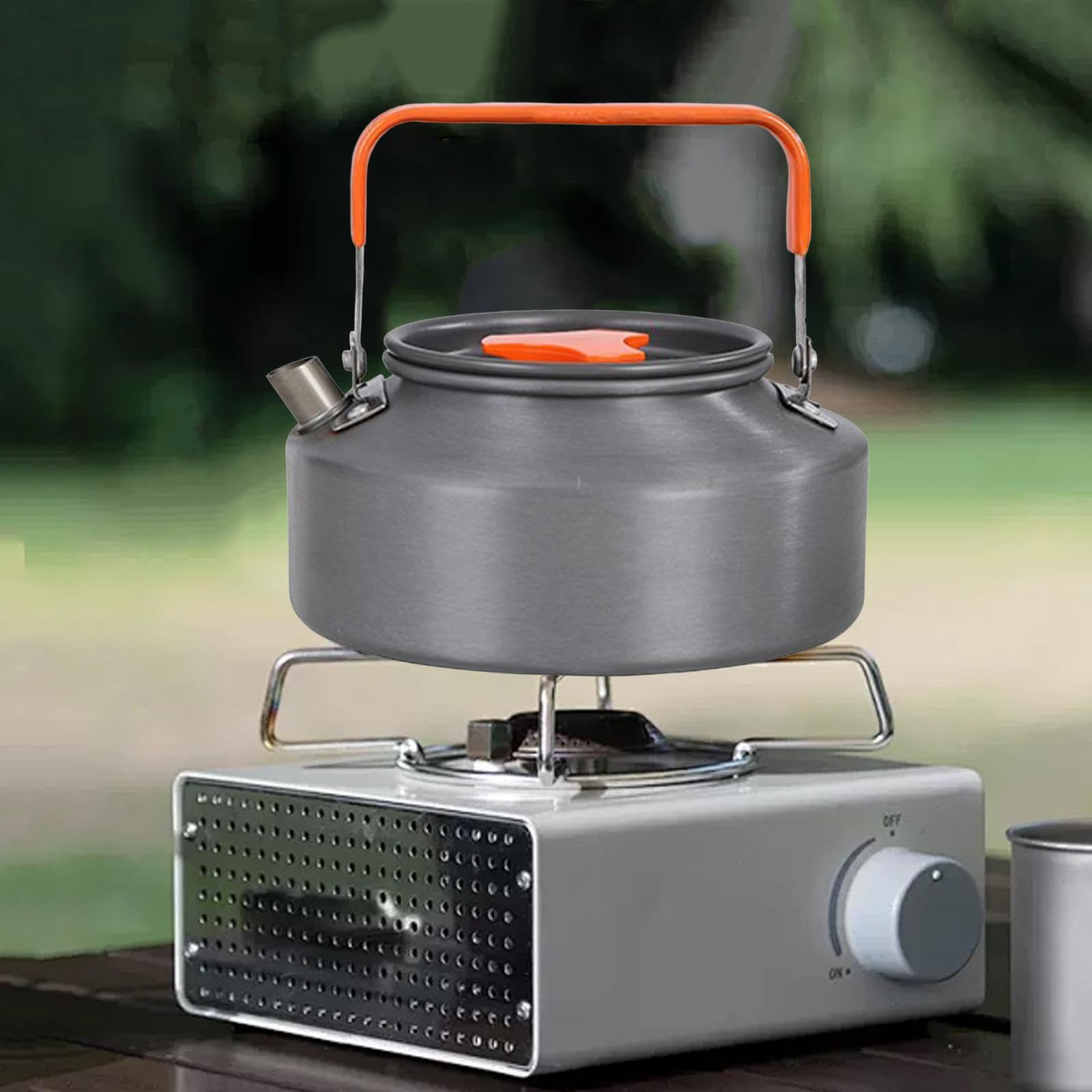 QSTDGVPW Camping Water Kettle Teapot with Lid Picnic Cooker Lightweight Cookware Camping Pot for Hiking Climbing Backpacking Camping, 1.1L 15x15x7.9cm