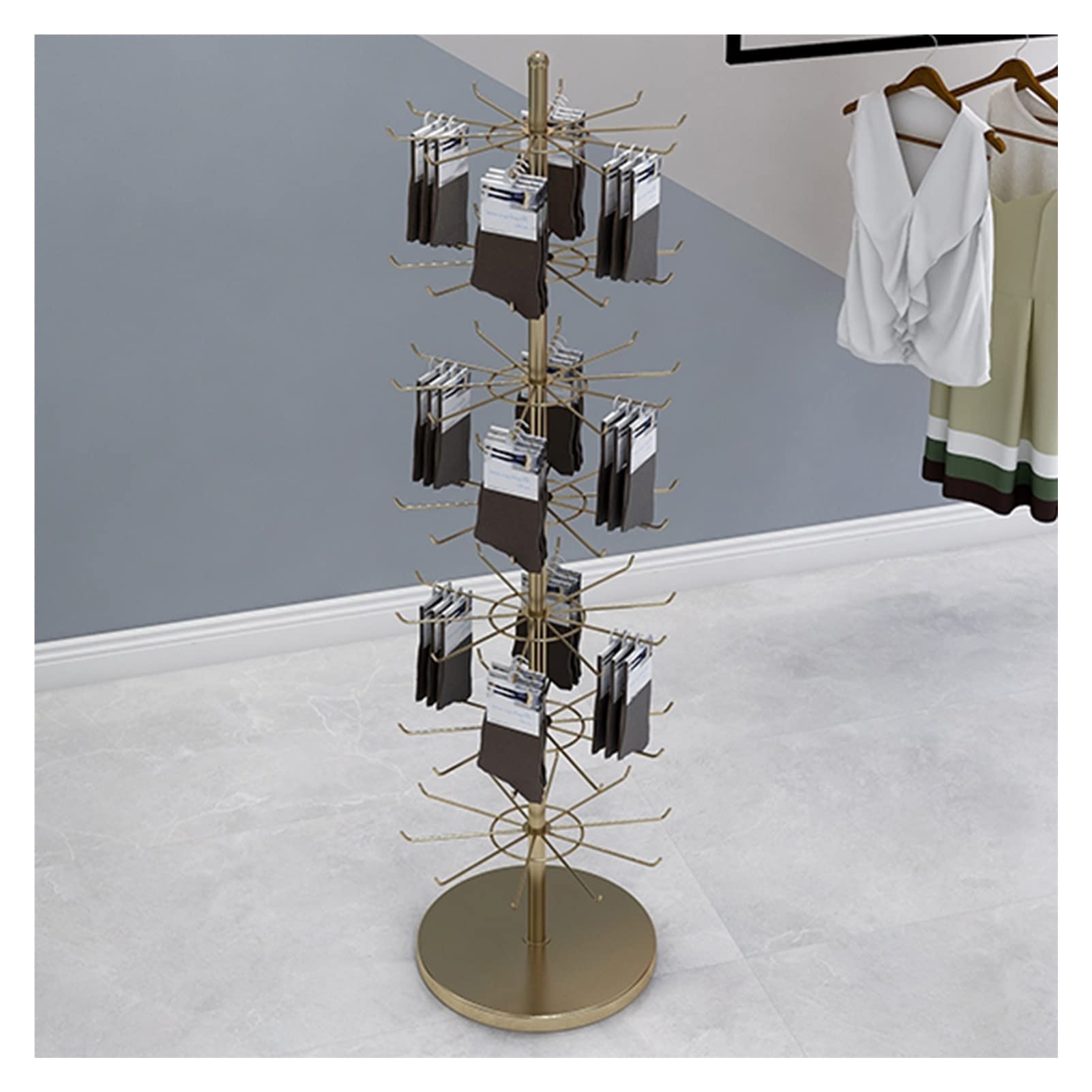 Expositor Giratorio de Calcetines Multicapa con Base para Tiendas de Ropa - Expositor de Hierro para Colgar Joyas y Colgantes