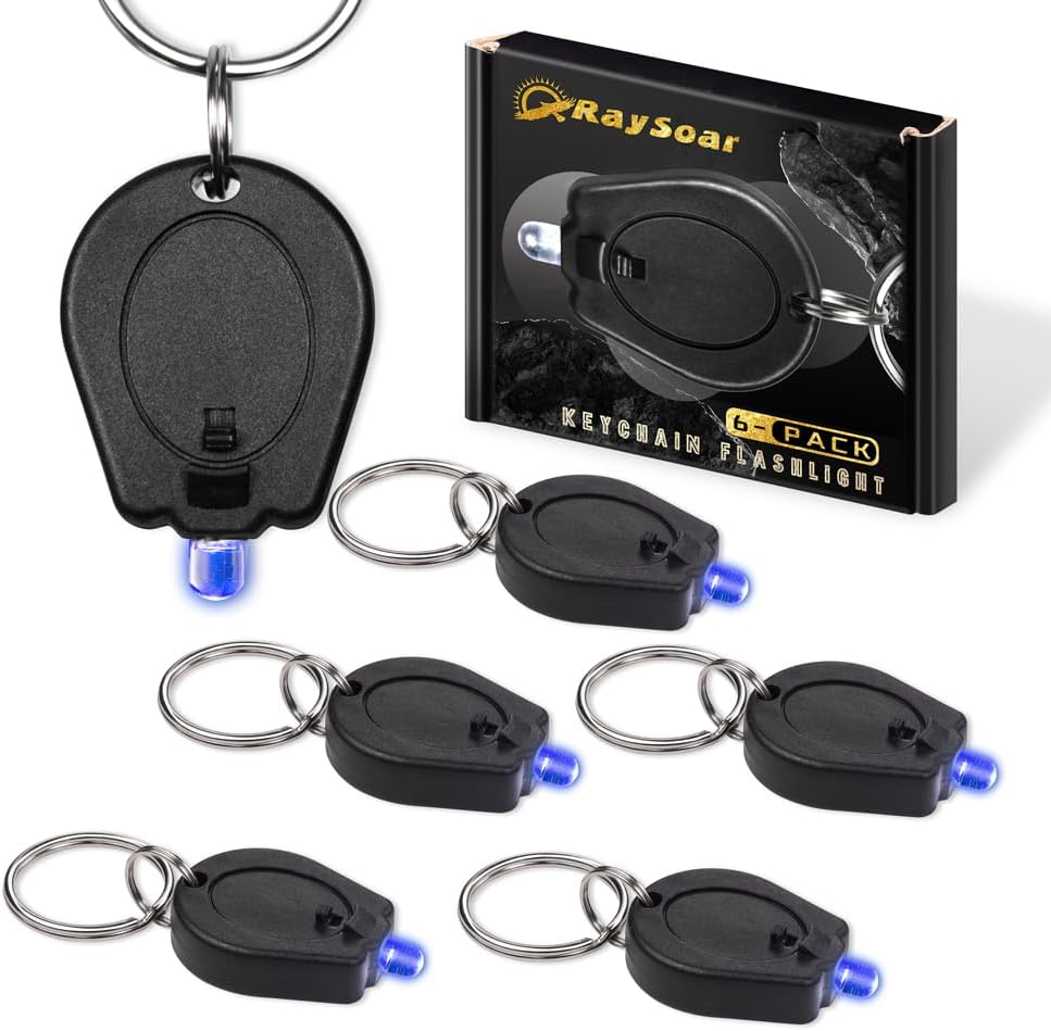 6 Pack 395nm Mini UV LED Keychain Flashlight UV Keychain Light Black Light for Detections