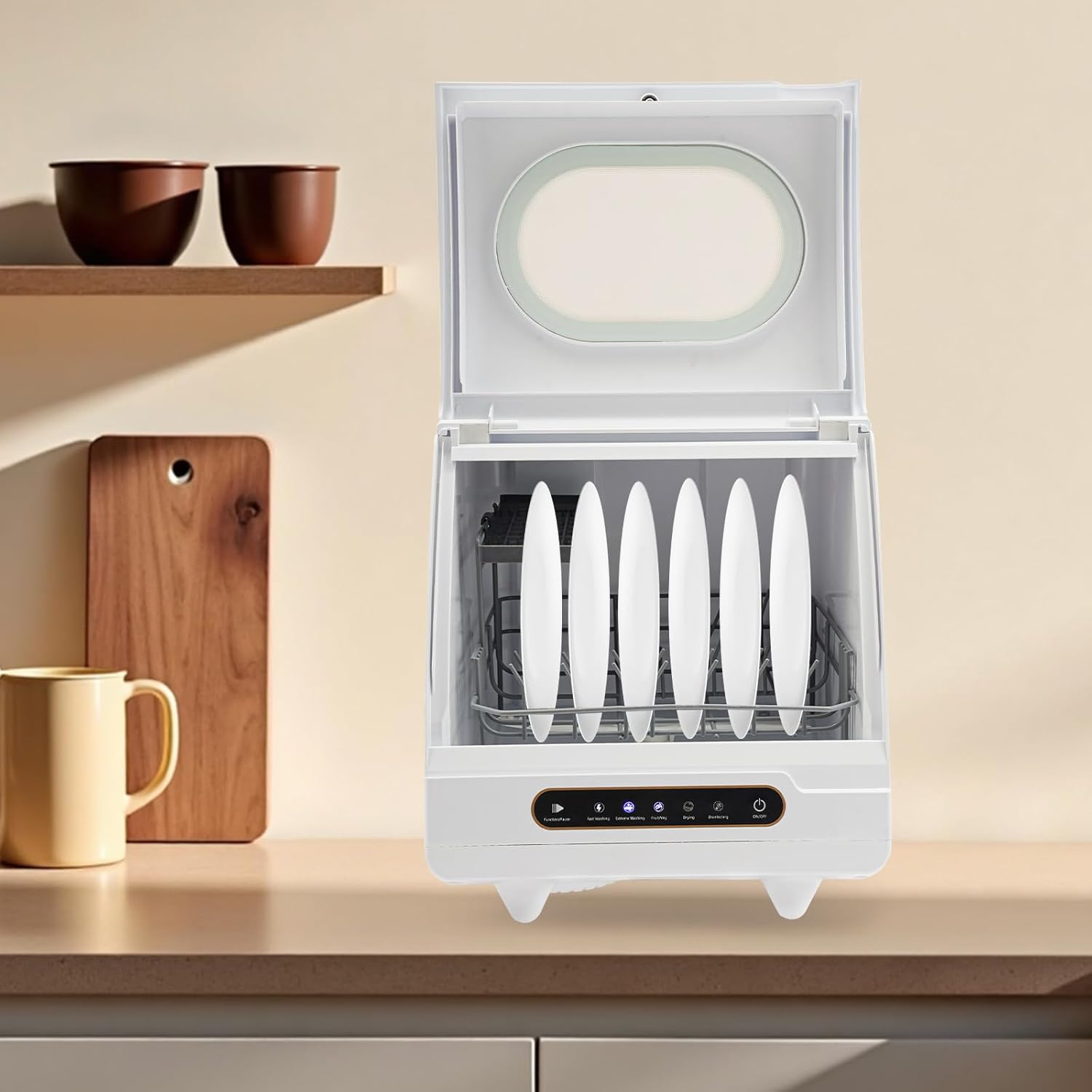 Portable Countertop Dishwasher, Mini Dishwasher, 5L Water Capacity Desktop Small Dish Washing Machine with 5 Wash Programs & 360° Triple Spray System for Apartments/RVs