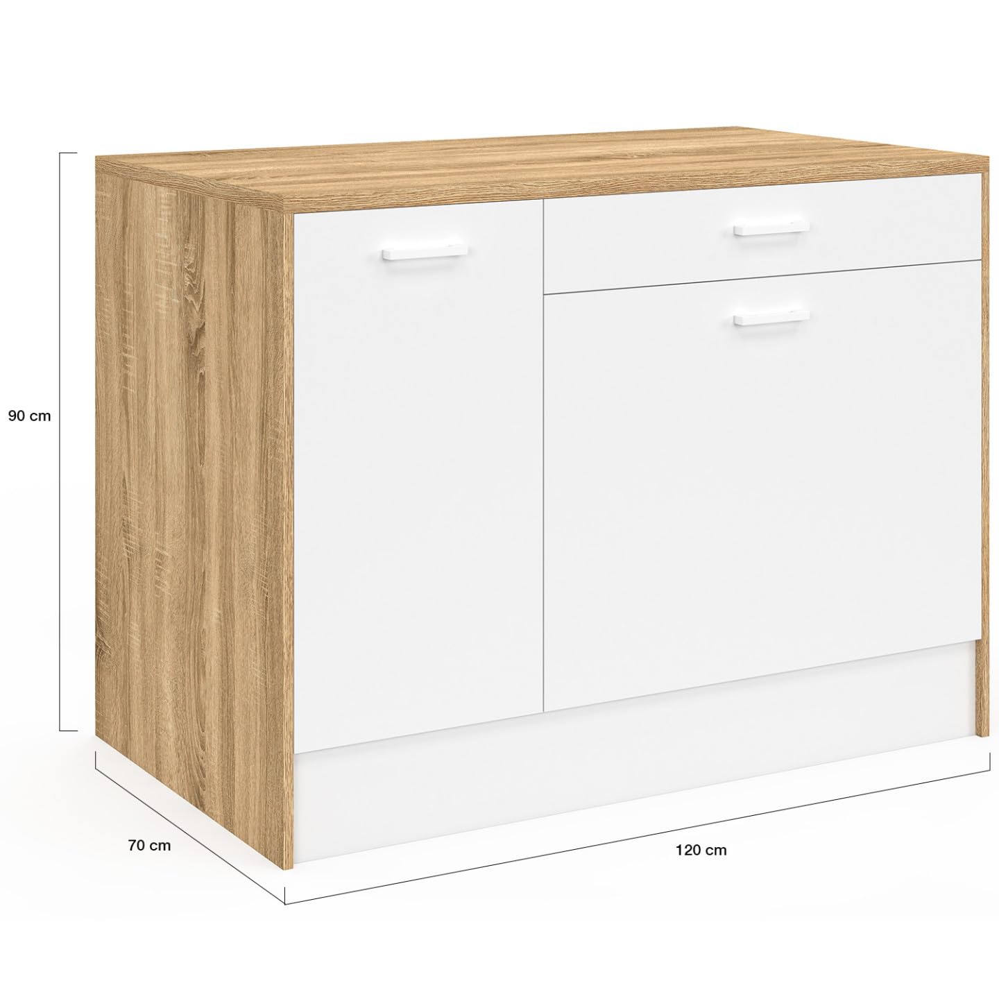 IDMarket - Ilot Central LIO Maxi capacité de Rangement Bois et Blanc