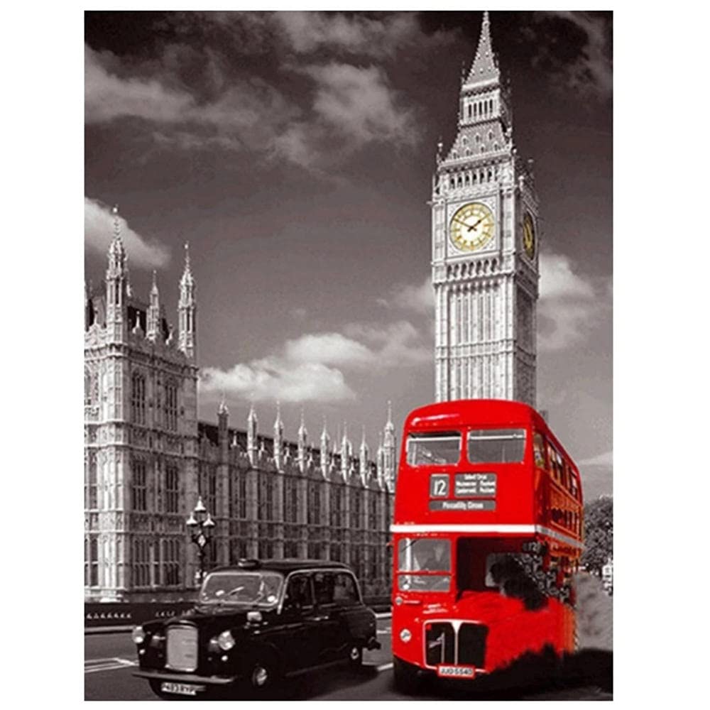 Diamond Painting Full Square Drill Point De Croix Bus de Londres,DIY 5D Broderie Diamant Peinture par Numéros Kit,Cristal Strass Adulte/enfant Diamant Art Crafts Home Wall Decor Gift(60x90cm,24x36in)