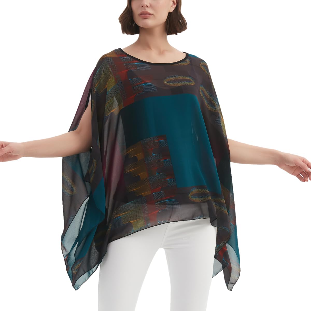 Wiiiwish Women's Floral Chiffon Blouse Batwing Summer Hippie Sheer Loose Caftan Poncho Tunic Shirt Tops