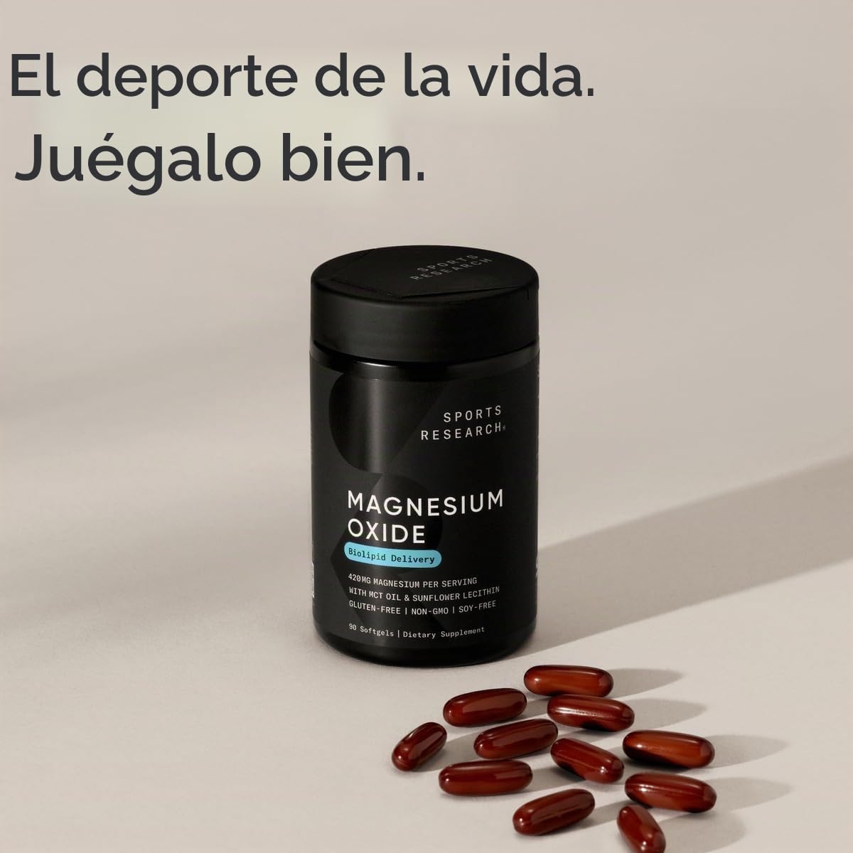 Sports Research® Óxido de magnesio 420 mg con aceite MCT de coco, 90 cápsulas blandas