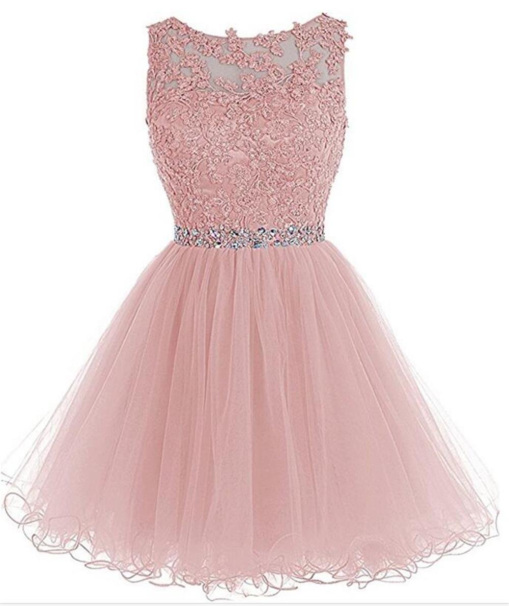 Dydsz Women's Prom Dress – Short Tulle A-Line Cocktail Gown With Appliques, Beading & Keyhole Back, Hot Pink - View #4