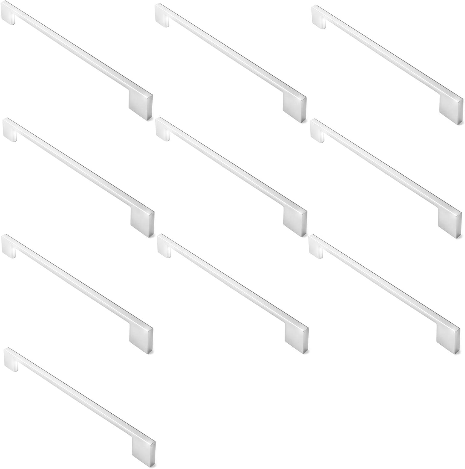 Polished Chrome Modern Cabinet Pulls with Mounting Hardware, 10 Pack