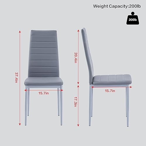 Miniatura 3 de Juego de sillas de comedor para cocina, sillas modernas de metal con asiento acolchado de piel sintética, respaldo alto y sillas de patas cromadas