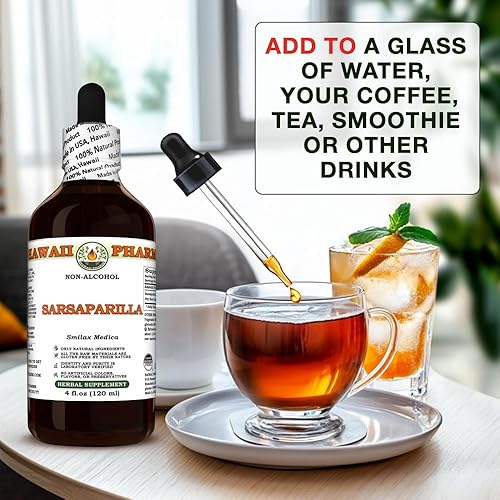 Miniatura 8 de Hawaii Pharm Extracto sin alcohol de sarzaparilla, glicerita para comodidad de las articulaciones, aumenta los niveles de hierro, mejora la función