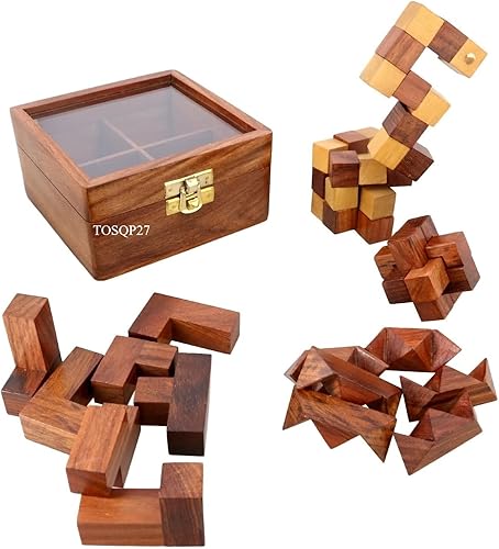 Miniatura 3 de Gifts - Juego de rompecabezas 4 en uno, rompecabezas 3D artesanales únicos para adolescentes y adultos, bloques entrelazados de madera, cubo