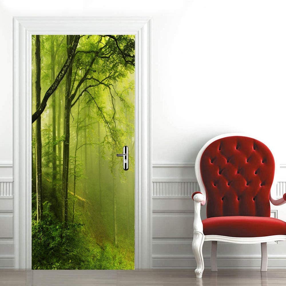Adesivo Per Porta Effetto 3D - Carta Da Parati Con Cascata E Paesaggio Di Foresta Verde - Per Camera Da Letto, Soggiorno - 38,5 X 200 Cm - 9
