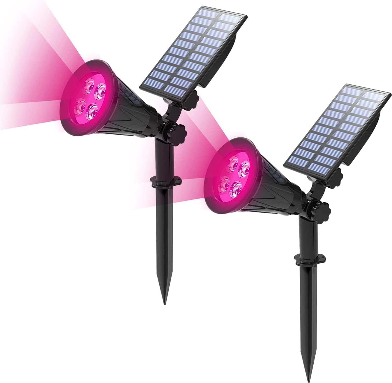 HULUBO 2 Pcs Solar Landscape Lights,4 LED Solar Spotlights Waterproof Outdoor Solar Spotlight 2-in-1 Multi Use Outdoor Wall Lights,Decorative Lights for Patio,Lawn,Tree,Yard,Garden (Pink)