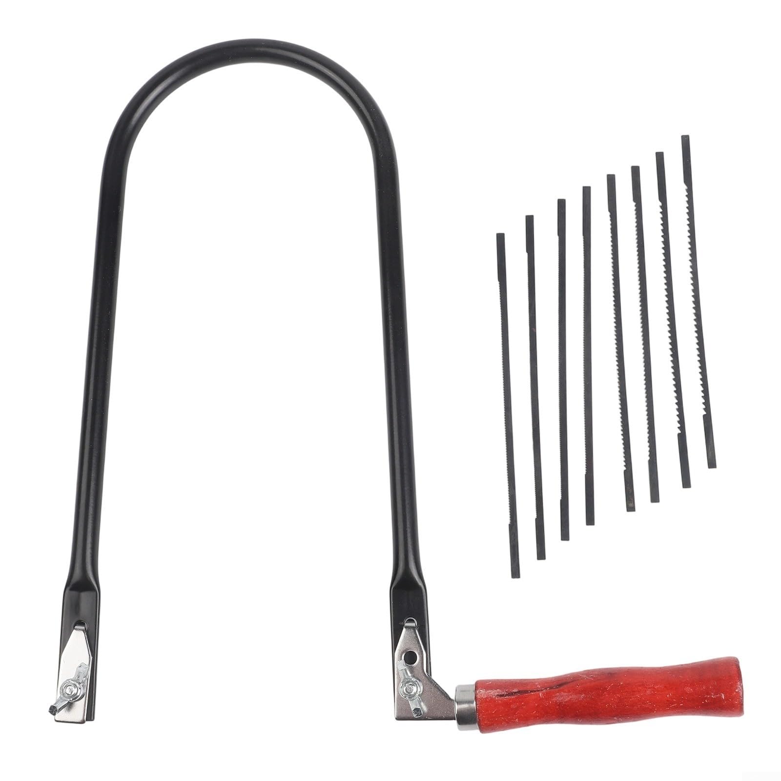 Handheld U-Shaped Fret Saw 260Mm Steel Frame With Comfortable Wood Handle, Includes 8 Blades For Precision Wood Plastic Metal Work