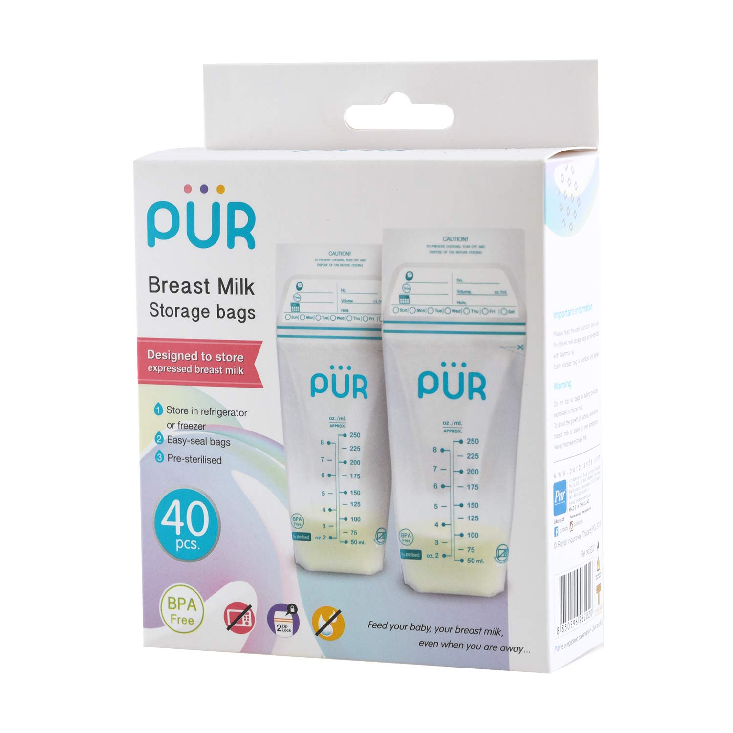 PUR Plastic Breast Milk Zipper Storage Bags- 50 Bags, Clear 2