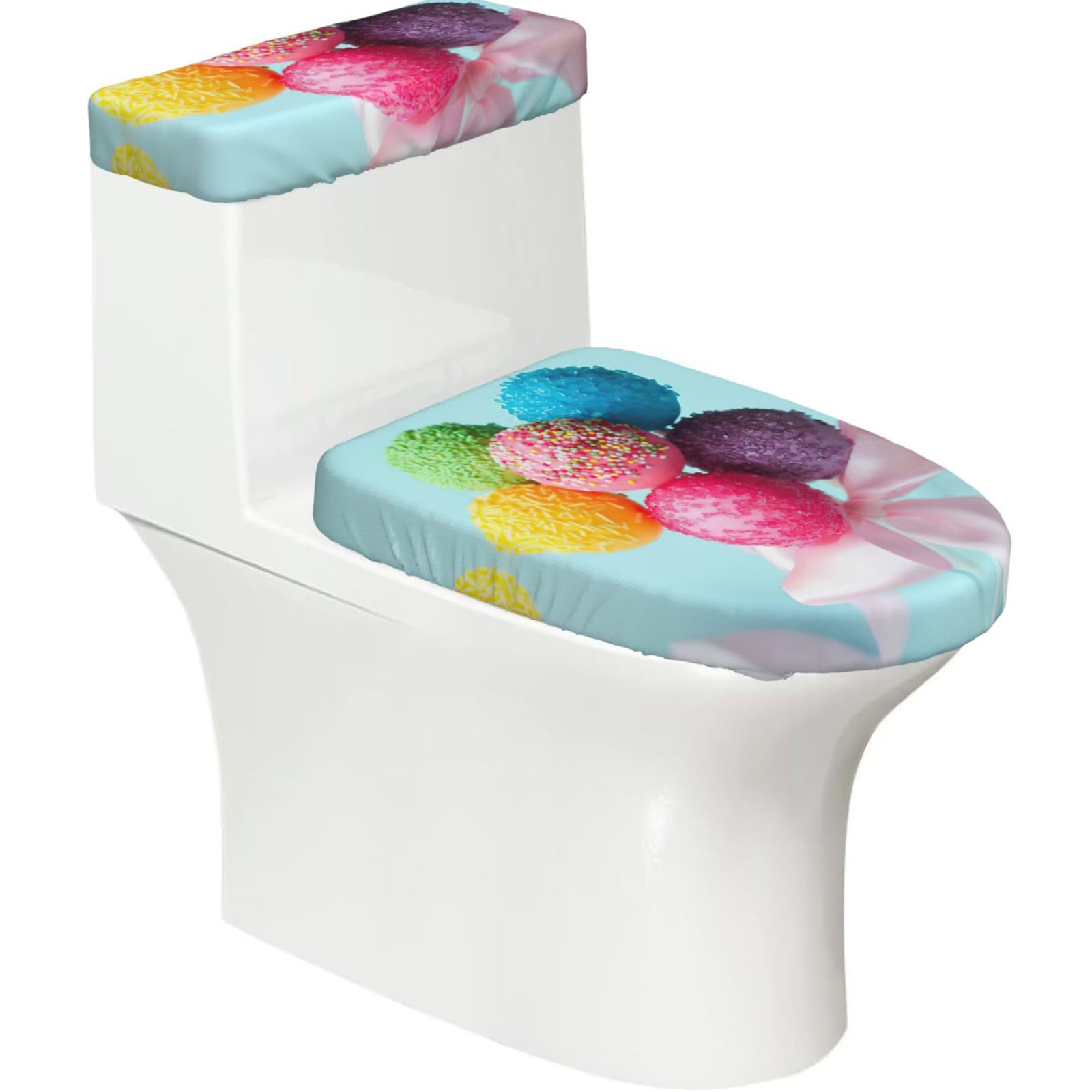 Candies Print 2-Piece Stretch Toilet Cover Set, Elastic Breathable Toilet Seat and Tank Lid Protector