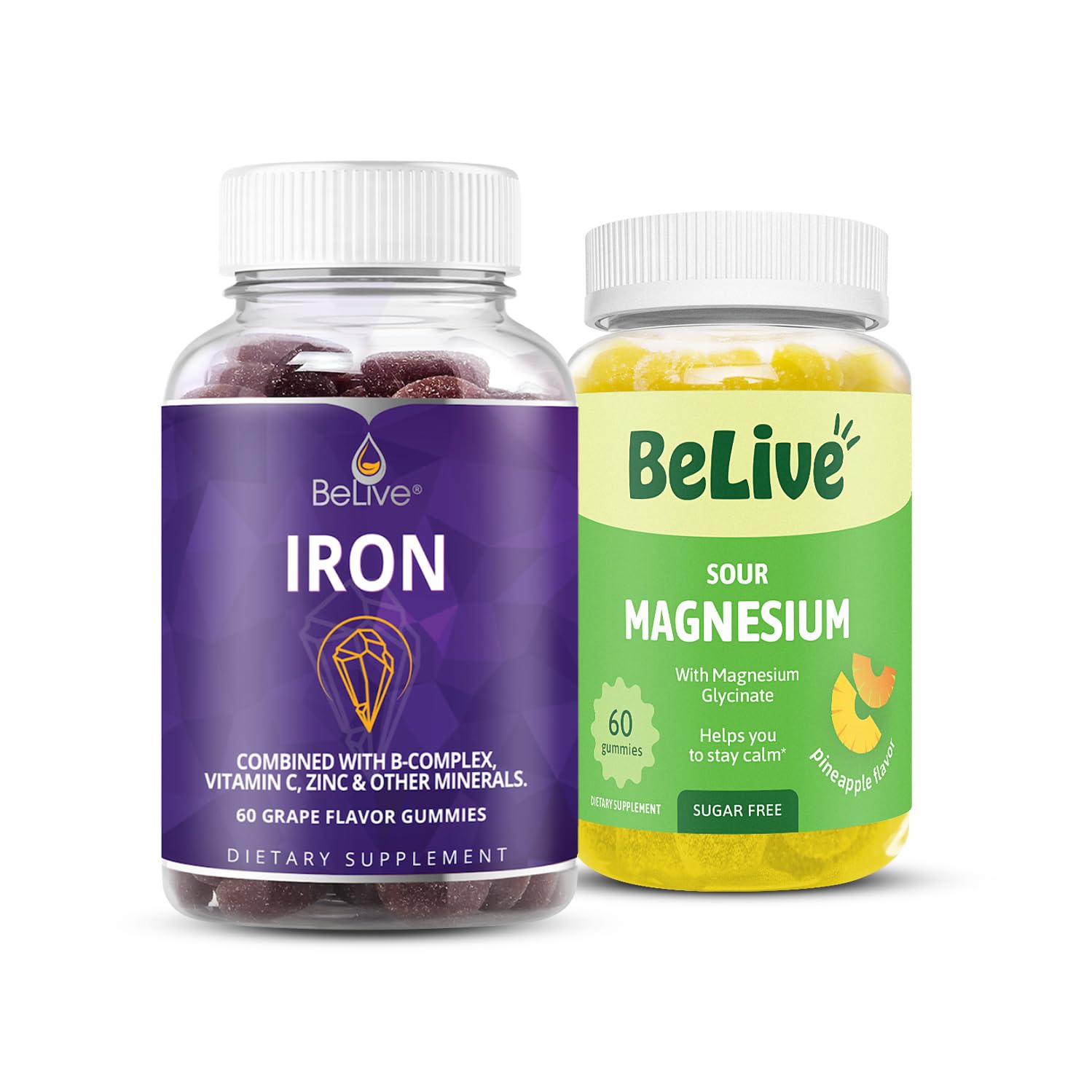 BeLive Iron and Magnesium Gummies for Blood Oxygen, Relaxation, Better Sleep
