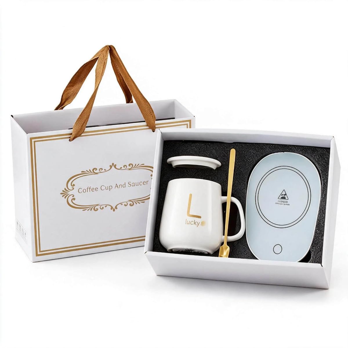 Juego de regalo, taza de café eléctrica USB, juego de alfombrilla de taza eléctrica con leche, calentador de agua, taza de almohadilla de calefacción, posavasos de temperatura constante para