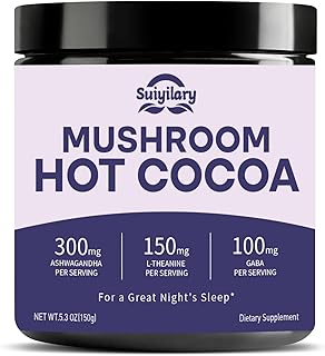 10 Mushroom Hot Cocoa for Sleep, Sugar Free Keto Cocoa Powder, Nighttime Drink,100mg Magnesium Glycinate, 100mg GABA, 150mg L-Theanine, Help Fall Asleep and Stay Asleep, 15 Servings