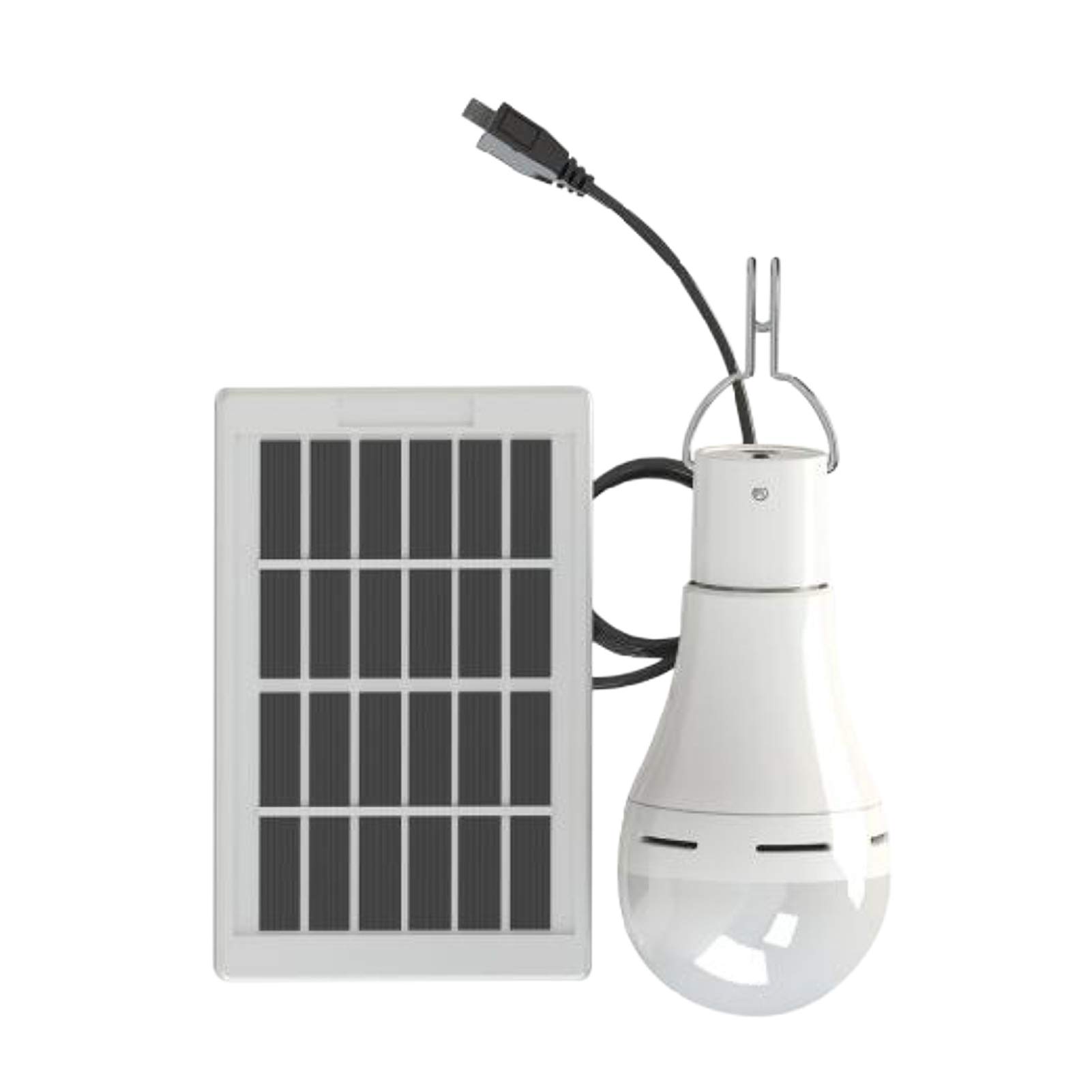 DC5-6V 7W 20 LED Solar Powered Energy Bulb 3 Levels Adjustable Brightness Dimmable/Flash/SOS Lighting Effects Modes IP65 Water Resistance Built-in 1500mAh High Capacity Rechargeable Battery with