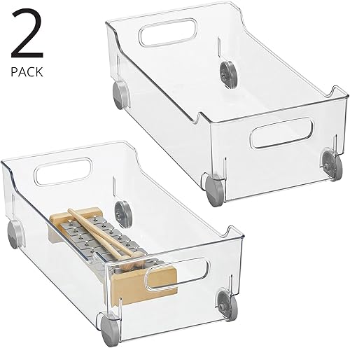 Miniatura 2 de mDesign Contenedor de plástico para juguetes con ruedas giratoriasasas integradas, organización para juegos o accesorios en la sala de juegos de