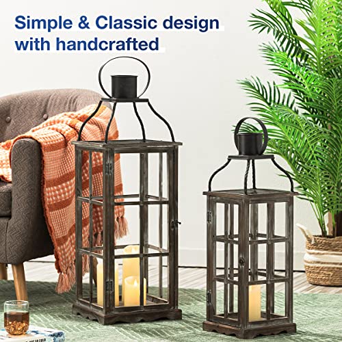 Glitzhome 1406202721 Farmhouse Wood Metal Lanterns Decorative Hanging Candle Lanterns Set Of 2 thumb #2