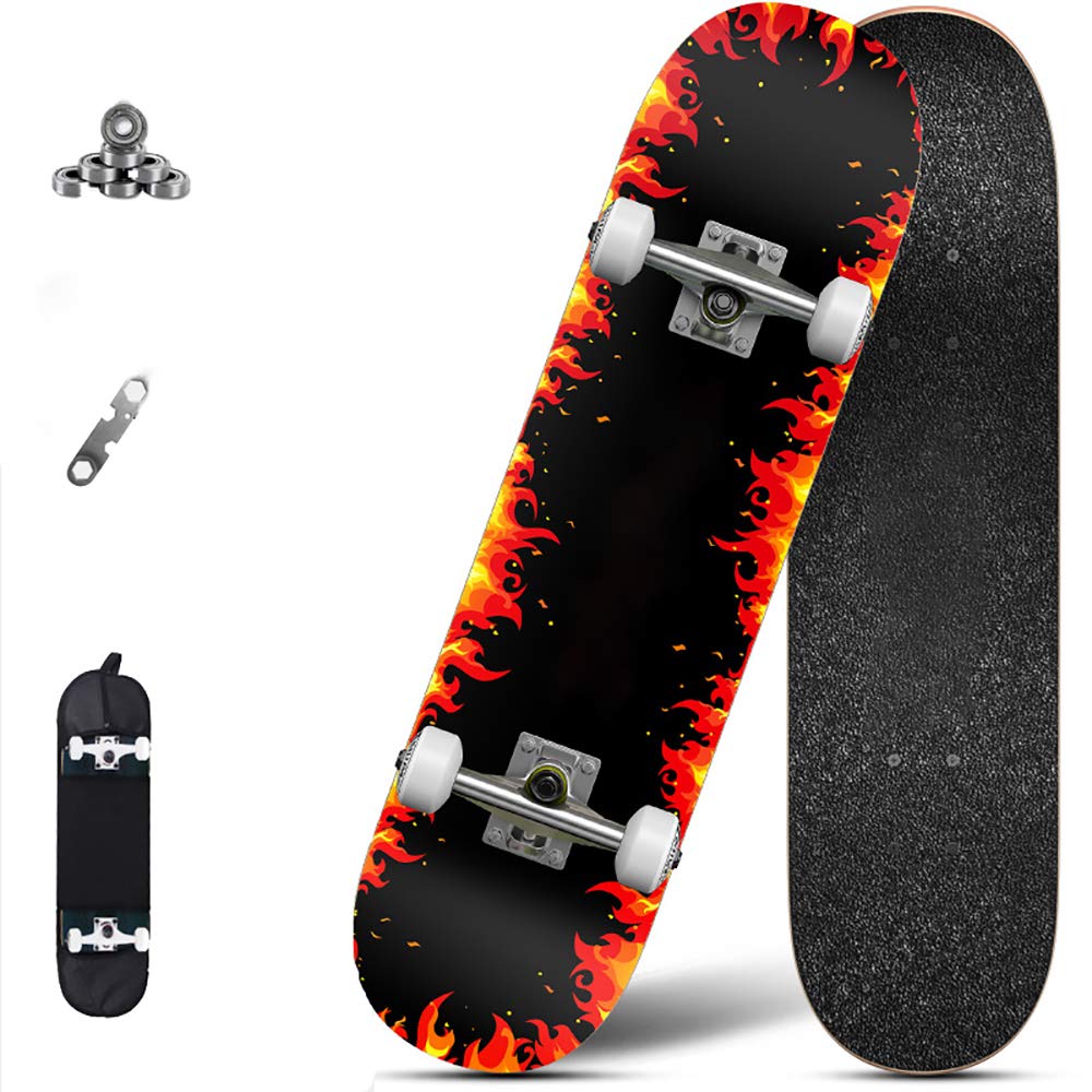 Skateboard Completo, 30 * 8in carico 330 lb, AAA Legno d'Acero Tavola per Skateboard,pu Resistente Usura Ruota+Muto ABEC-7 Cuscinetti, per Adulti e Bambini,