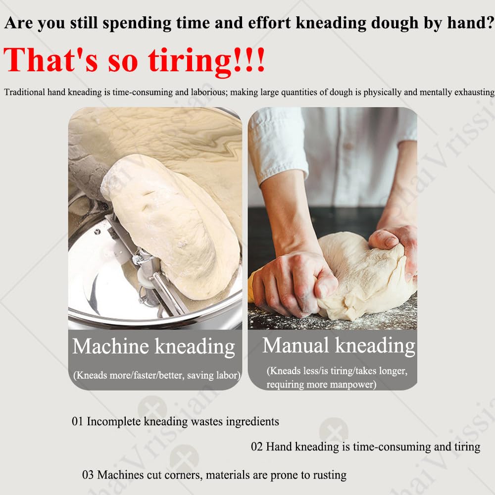 Impastatrice Commerciale in Acciaio Inox,Impastatrice a Spirale Professionale,Timer,Doppia Rotazione,Parti Staccabili per Facile Pulizia,per Panetterie E Pizzerie 5kg
