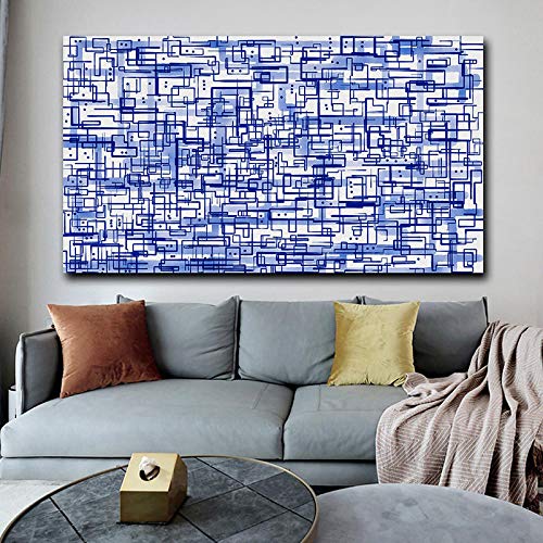 Peinture affiches et gravures bleu abstrait pour habiller un grand mur vide de salon