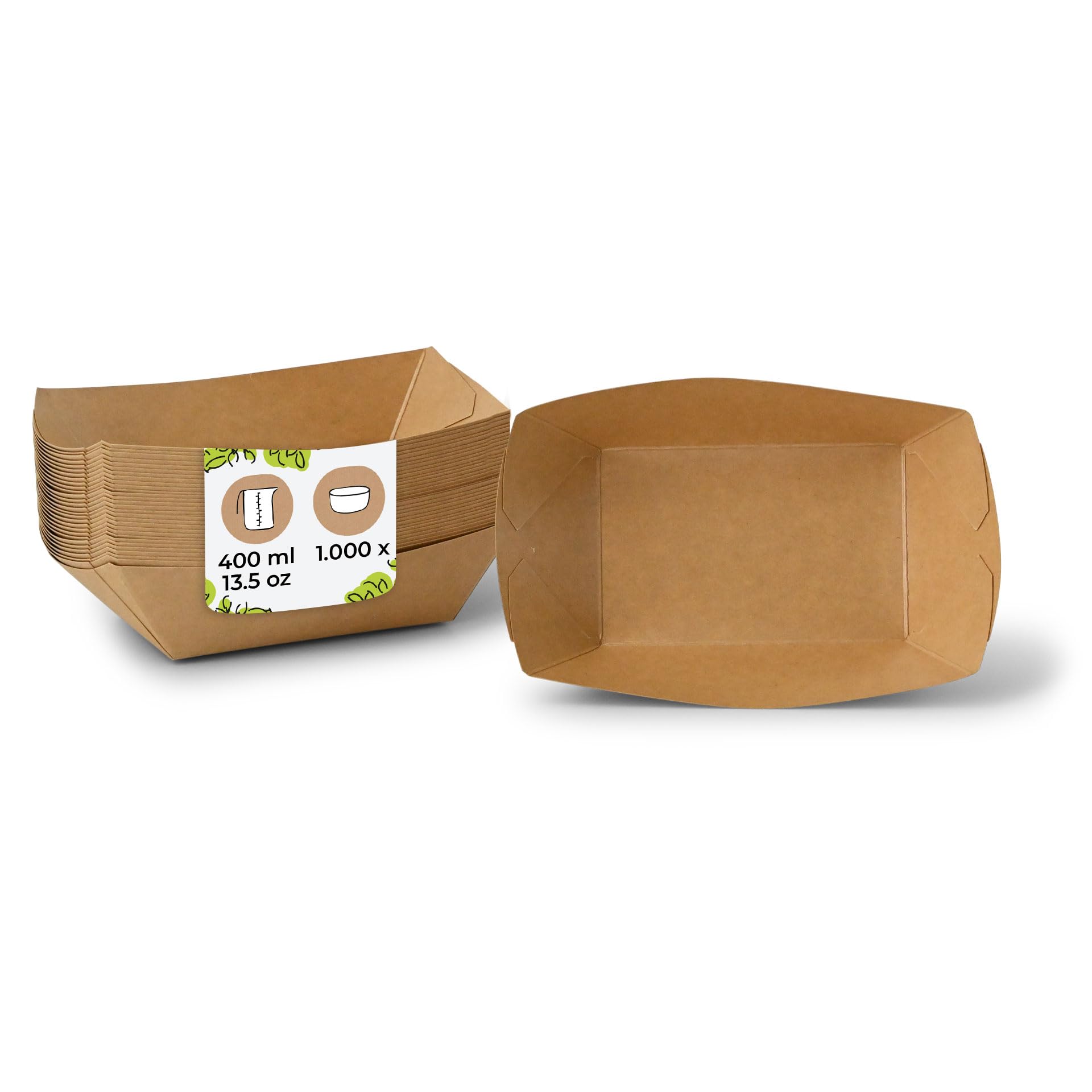 BIOZOYG Pommes Schalen Pappe 400ml 1000 Stück braun Currywurst Schale - Snackschalen und Pappteller nachhaltiger Forstwirtschaft und fettdicht - Pappschale