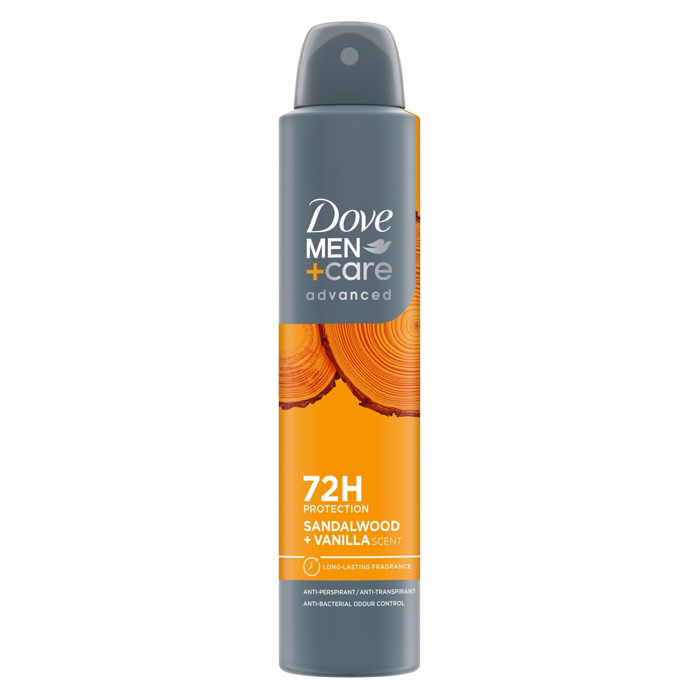 Dove Men+Care Advanced Sandalwood + Vanilla Anti-Perspirant Aerosol Deodorant Spray with ¼ moisturising cream for 72 hour sweat protection and anti-bacterial odour control 6x 200 ml