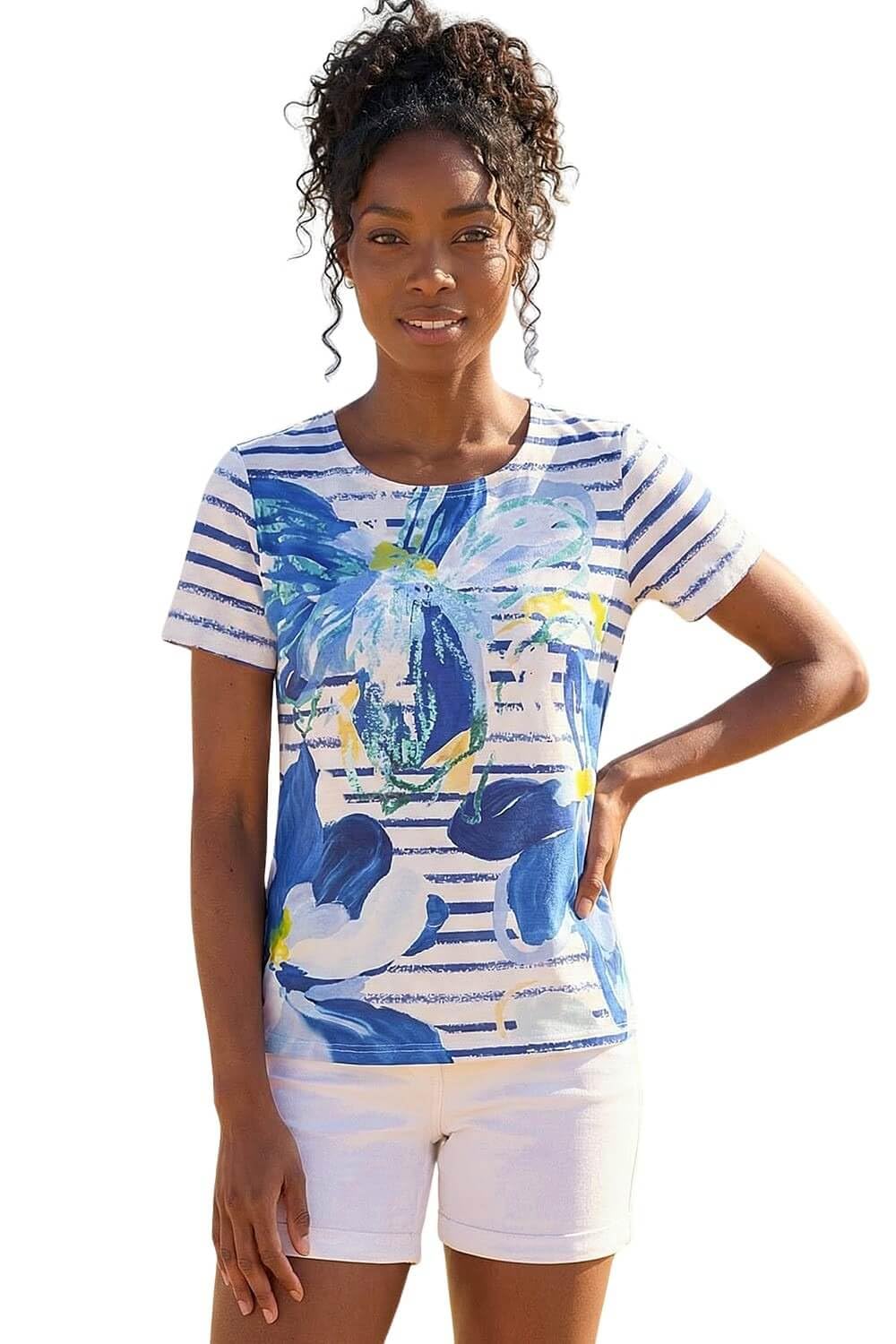 Roman - Women's Top - Floral Stripe - Size 18 - Blue