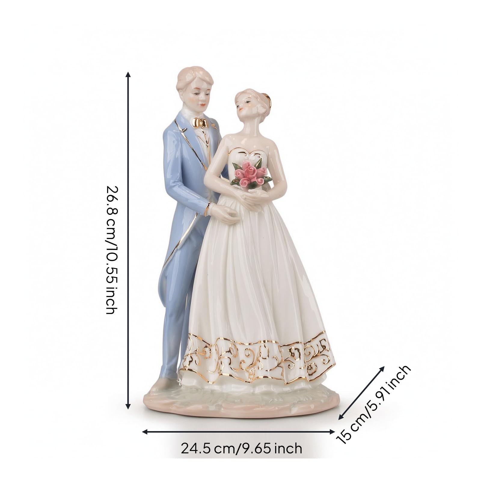 F Fityle Figura Nupcial de Cerámica Escultura Pareja en Base Decorativa Estatua Adorno Hogar Cerámica Cocida a Alta Temperatura con Acabado Vidriado Adecuada