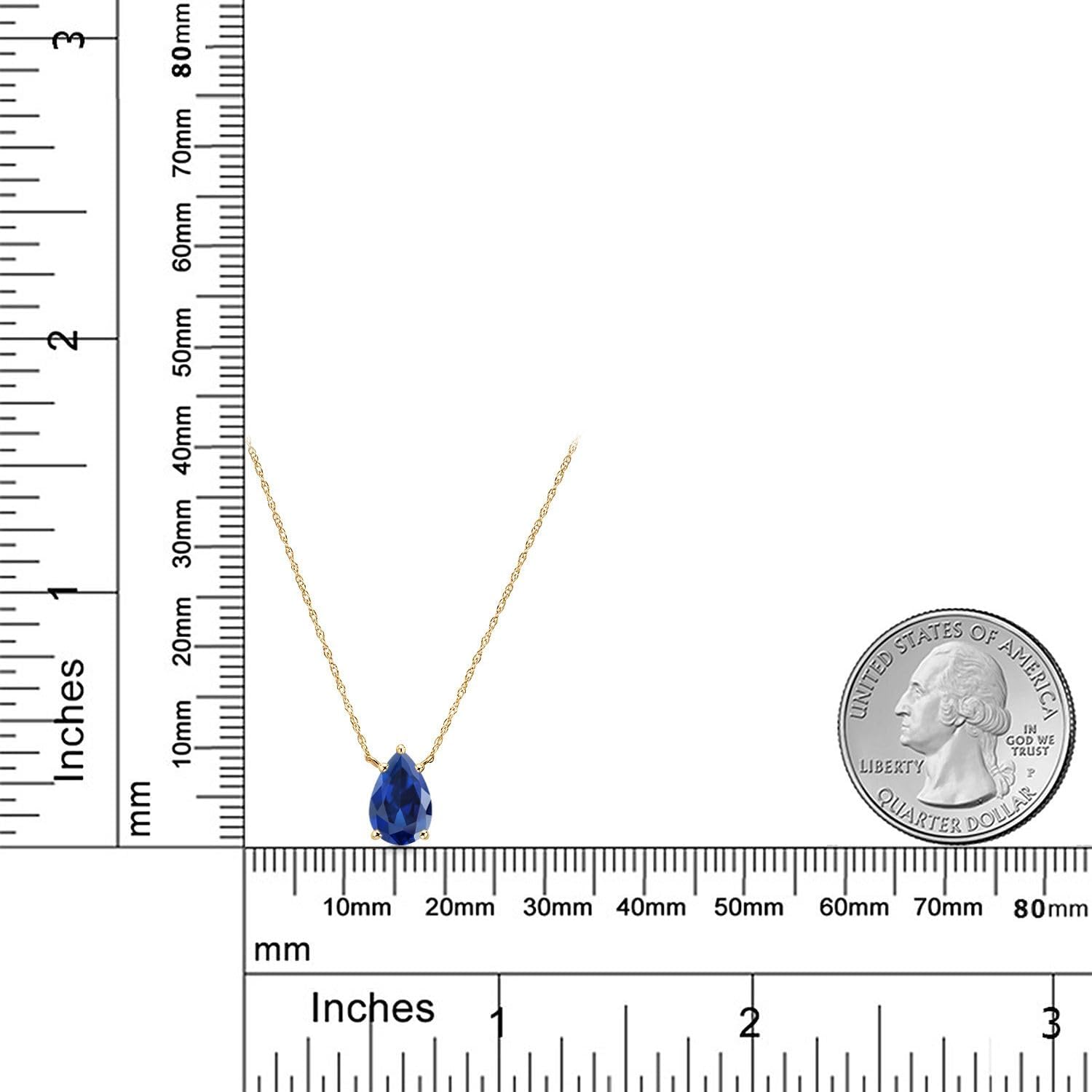 Gem Stone King 14K Yellow Gold Blue Created Sapphire Pendant Necklace for Women | 2.10 Cttw | Gemstone September Birthstone | Pear Shape 10X7MM | With 18 Inch Chain - Image 6