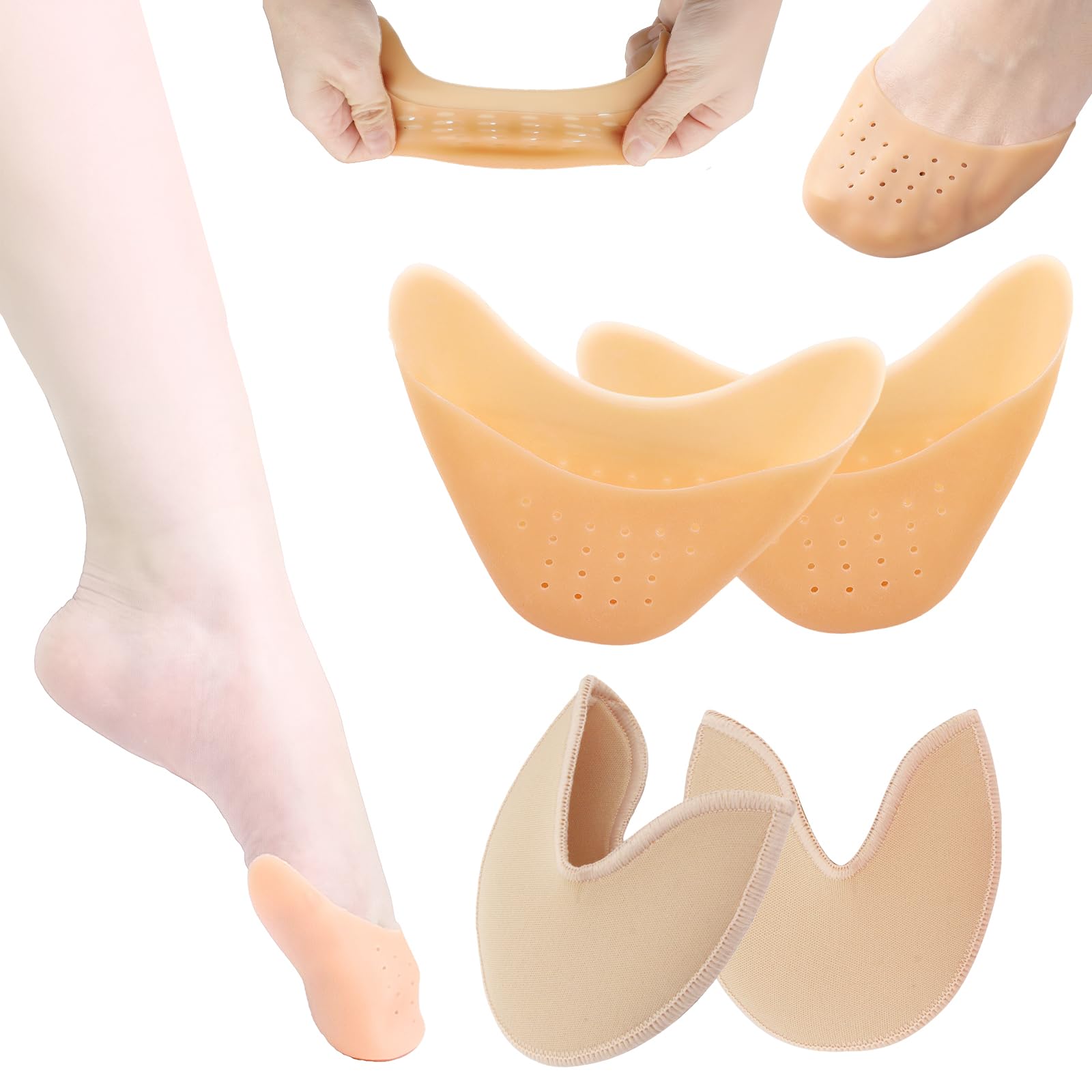 Photo 1 of 2 Pairs Toe Pads for Pointe Shoes - Cotton Pointe Shoe Ballet Dance Toe Pads & Silicone Gel Pads Pointe Shoes Protectors for Foot Metatarsal Protection, Breathable & Washable